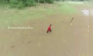 ഡ്രോണിനെ പേടിച്ച് വെള്ളത്തിൽ ചാടി !